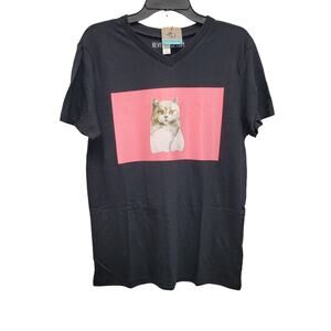 New Hand Printed Upcycled Child Small Cat Kitten Colorblock Short Sleeve Tee